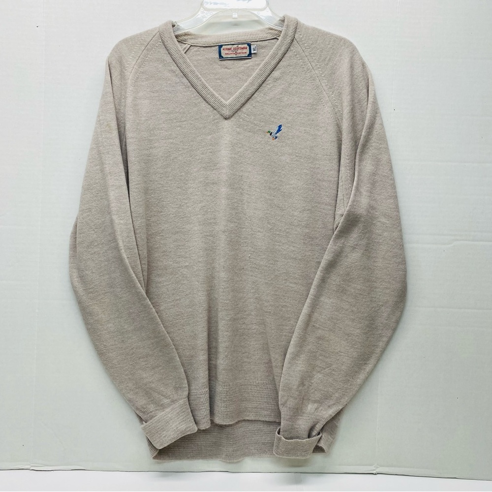 Vintage Flying Scotsman V Neck XL Sweater Mallard Collection Tan Grandpacore USA